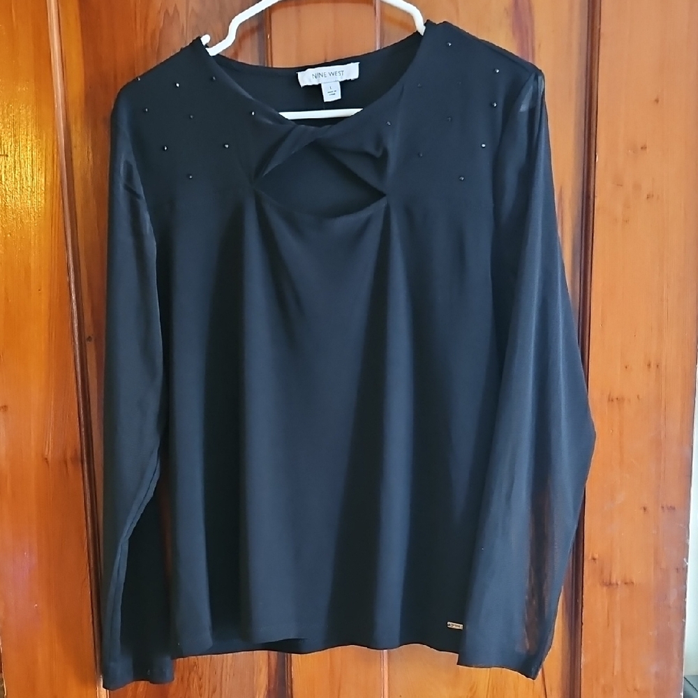 Nine West Elegant Black Embellished Long Sleeve Top.    #252